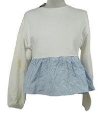 Nové - Dámská bílá mikina s modrým madeirovým volánem Primark 