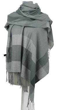 Nové - Dámská šedá kostkovaná šála s třásněmi 