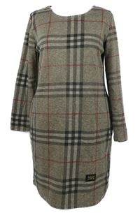 Dámské béžovo-šedo-červené kostkované šaty Fashion