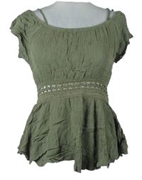 Dámská khaki strukturovaná halenka s krajkou Colloseum 