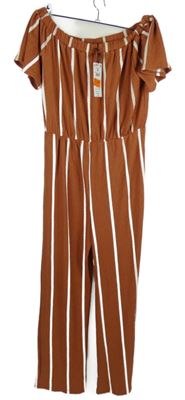 Nové - Dámský rezavo-bílý pruhovaný culottes kalhotový overal Mohito 