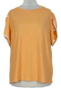 Dámske oranžové tričko s ozdobným lemováním Shein