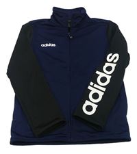 Tmavomodro-černá sportovní propínací mikina s logem Adidas