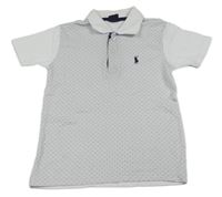 Bílo-tmavomodré vzorované polo tričko s výšivkou Ralph LAuren
