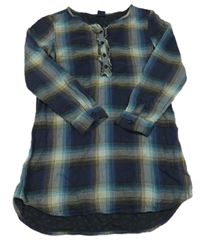 Tmavomodro-khaki kockované šaty GAP