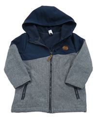 Tmavomodro-melírovaná softshellová bunda s nášivkou a kapucí Topolino