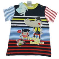 Nové - Farebné pruhované tričko s obrázkom