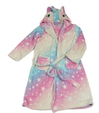 Barevný chlupatý župan s hvězdami a kapucí- jednorožec