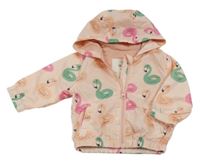 Světlerůžová šusťáková jarní bunda s ptáky a kapucí M&S