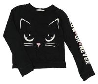 Čierne crop tričko s mačkou H&M