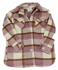 Fialovo-bílo-hnědá kostkovaná košilová bunda Primark
