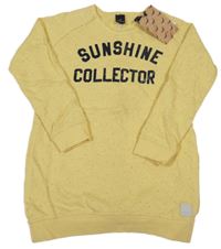 Nové - Žltá vzorovaná tepláková šatová tunika s nápisom