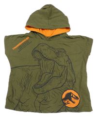 Khaki mikinová vesta s dinosaurom a kapucňou