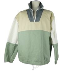 Pánská khaki-béžovo-bílá riflová bunda Bershka 