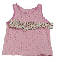 2set - ružová bodkovaná á košilka + kvetovaná čelenka