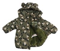 Khaki šusťáková zimní bunda s Mickeym a kapucí Disney