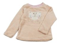 Svetloružová chlpatá pyžamová mikina s mačkou