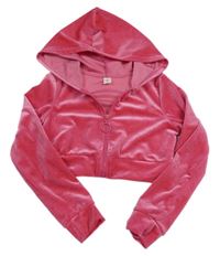 Tmavoružová zamatová prepínaci crop mikina s kapucňou Shein