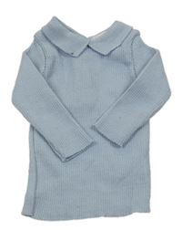 Svetlomodrý rebrovaný vlnený sveter s golierikom petit faune