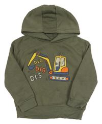 Khaki mikina s bagrem a kapucí Primark