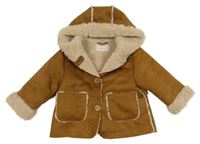 Hnědý semišový zateplený kabátek s kapucňou Zara