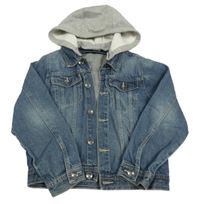 Modrá rifľová bunda s kapucňou