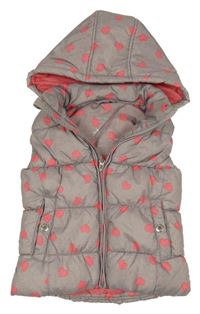 Šedá melírovaná šusťáková zateplená vesta se srdíčky a kapucí C&A