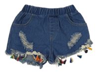 Modré riflové kraťasy s třásněmi 