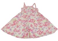 Bielo-ružové kvetinové plátenné šaty