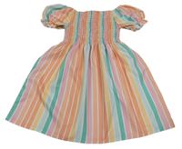 Farebné pruhované ľahké šaty s žabičkováním