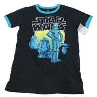 Nové - Čierne tričko s potiskem Star Wars a modrým lemem Disney