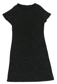Čierno-strieborné trblietavé elastické šaty E-Vie