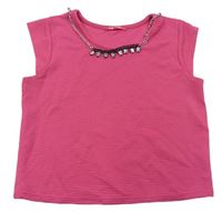 Ružové rebrované crop tričko s retiazkou Yd.