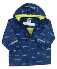 Tmavomodrá šušťáková jesenná bunda so žralokmi a kapucňou Impidimpi