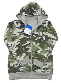 Khaki-šedá army propínací mikina s kapucí Y.F.K.