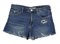 Tmavomodré high waist riflové kraťasy s prošoupáním H&M