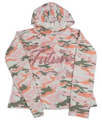 Šedo-růžovo-khaki army crop sveter s kapucňou zn. Matalan