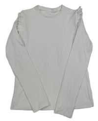 Biele rebrované tričko s volánikmi