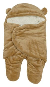 Béžový kožešinový zateplený zavinovací fusak s kapucňou