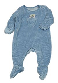 Modro-biely pruhovaný zamatový overal s medvedíkom M&S