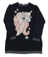 Čierne pletené šaty s jednorožcom Dopodopo