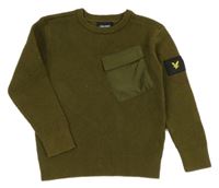Olivový rebrovaný sveter s vreckom Lyle&Scott
