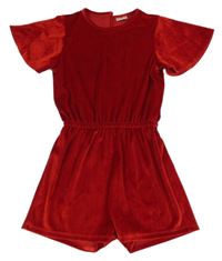 Červený zamatový kraťasový overal F&F