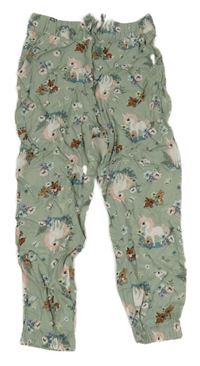 Světlekhaki ľahké voľné é nohavice so zvieratkami H&M