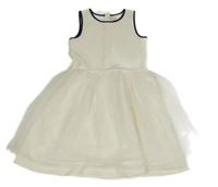 Smetanové šaty s tylovou sukní a tmavomodrými lemy C&A