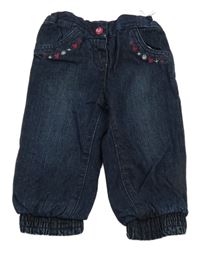 Tmavomodré cuff podšité rifle se srdíčky 