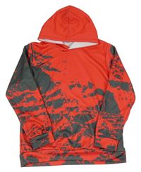 Červeno-sivá vzorovaná mikina s kapucňou