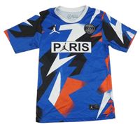 Modro-černo-červený vzorovaný fotbalový dres s číslem Paris Saint-Germain