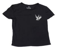 Čierne crop tričko s vtáčikom H&M