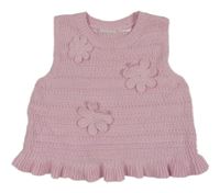 Světleeůžový pletený crop top s kvetmi
